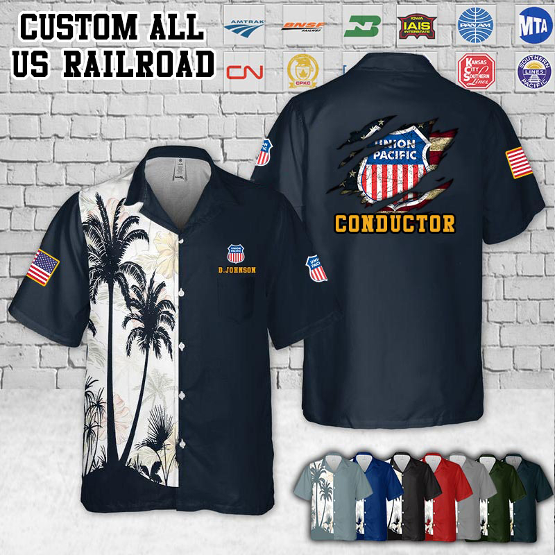 Custom US Railroad_Flag Pocket Hawaiian Shirt